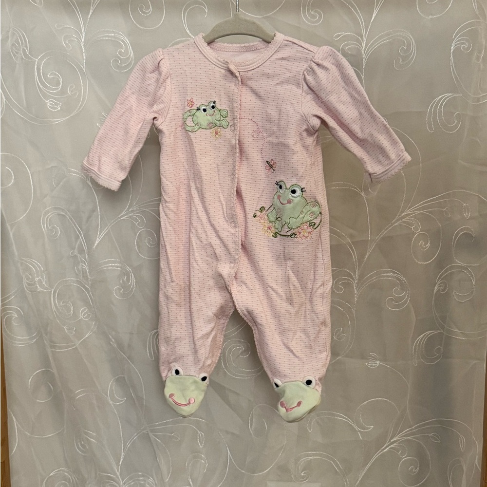 Pink Frog Embroidered Kids One Piece